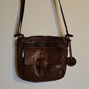 Harbour 2nd Hazel Leather Brown Crossbody Distressed Messenger Buckle Bag Purse